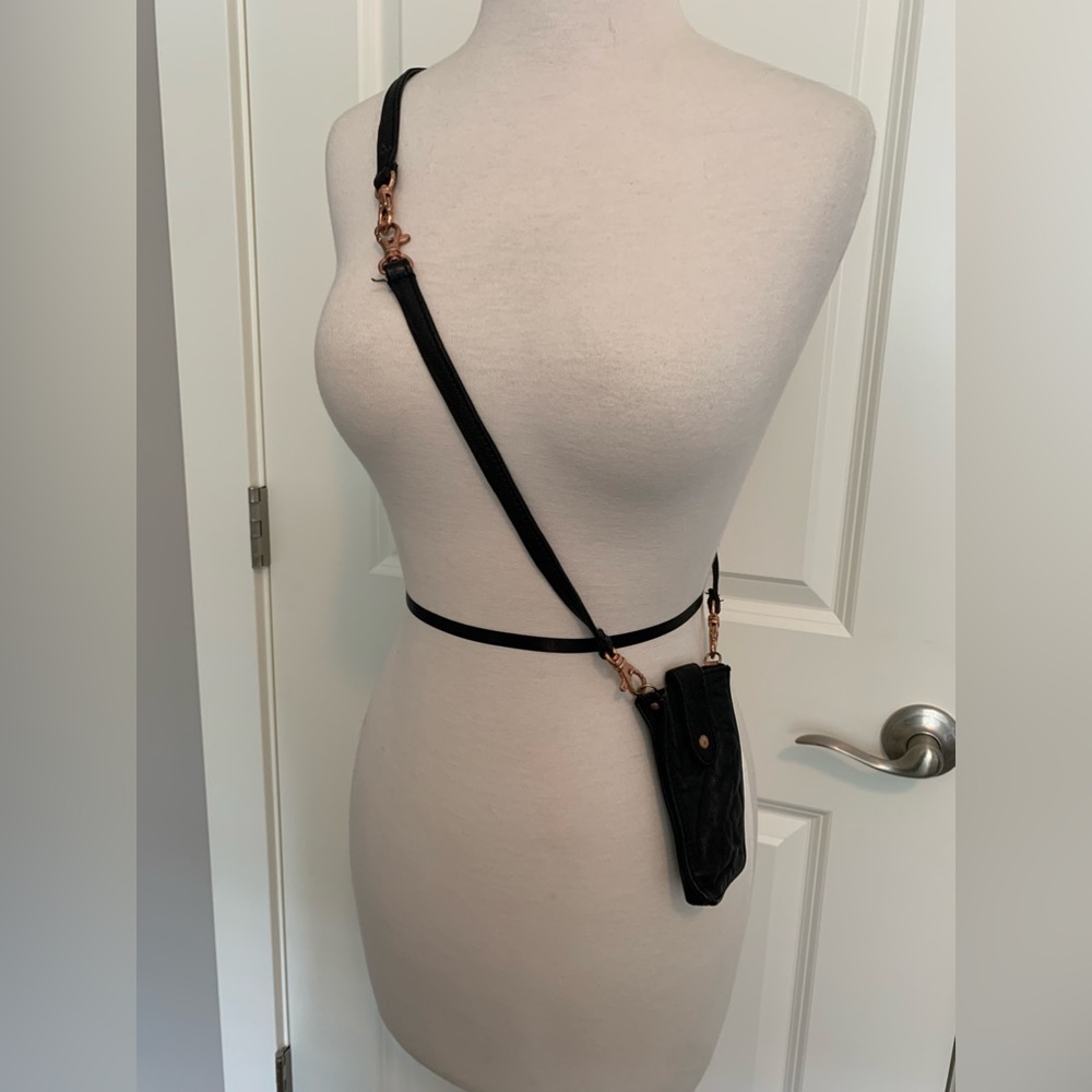 Free People Black Leather Pouch w/ Rose Gold Hardware